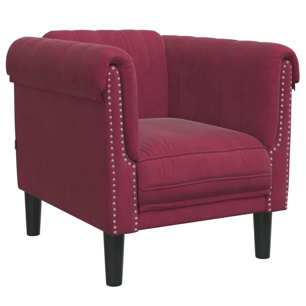 3 Pcs conjunto de sofás veludo vermelho-tinto