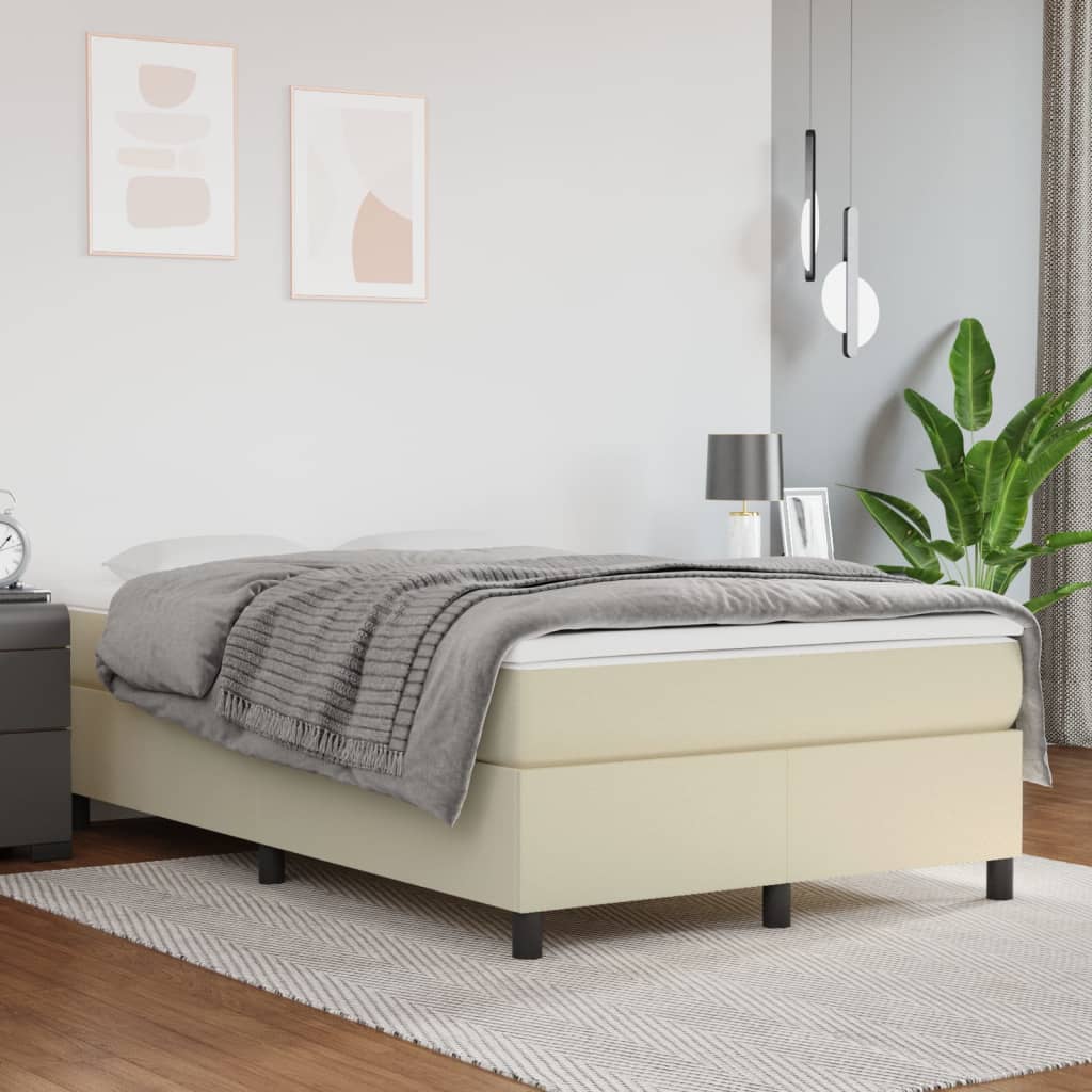 Estrutura de cama com molas 120x200 cm couro artificial cor creme
