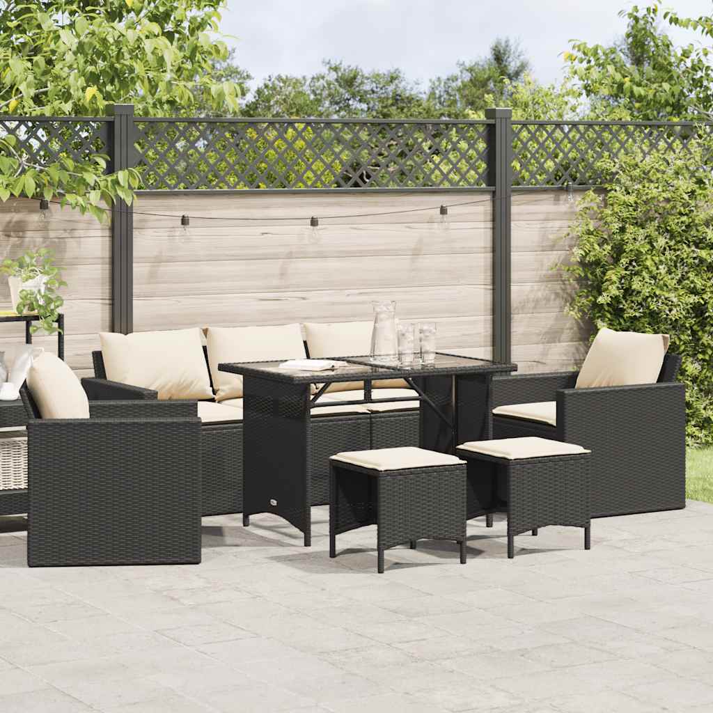 6 Pcs conjunto sofás de jardim c/ almofadões vime PE preto