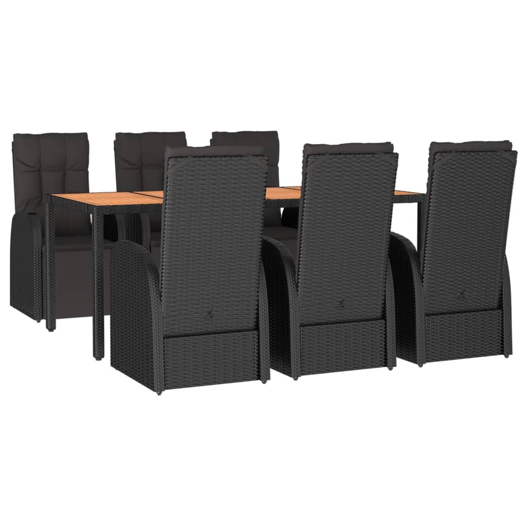 7 Pcs conjunto de jantar p/ jardim vime PE/acácia maciça preto