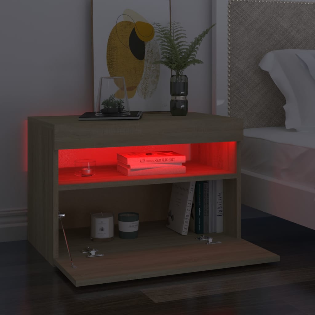 Mesa de cabeceira & LED 60x35x40 deriv. madeira carvalho sonoma