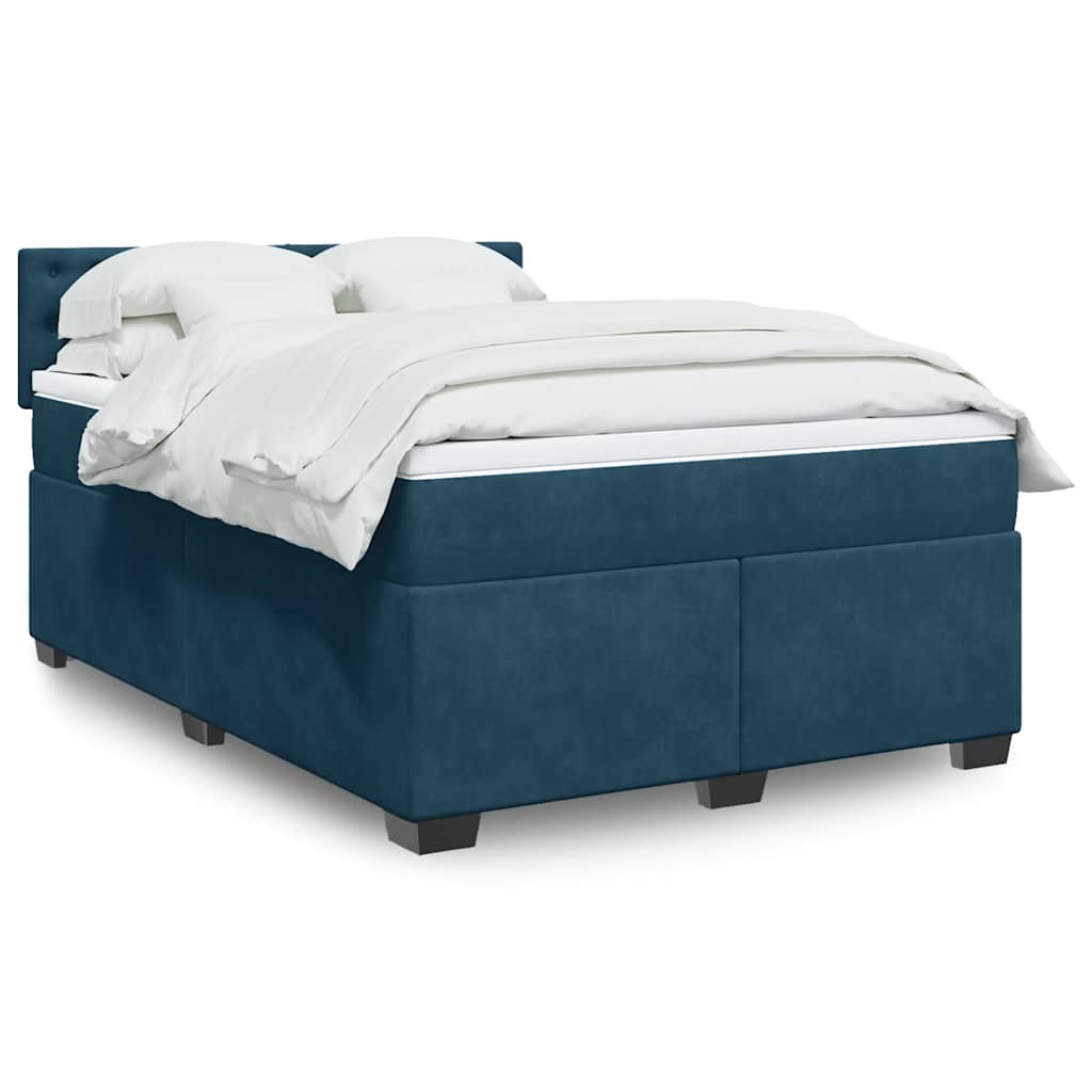 Cama com molas/colchão 140x190 cm veludo azul-escuro