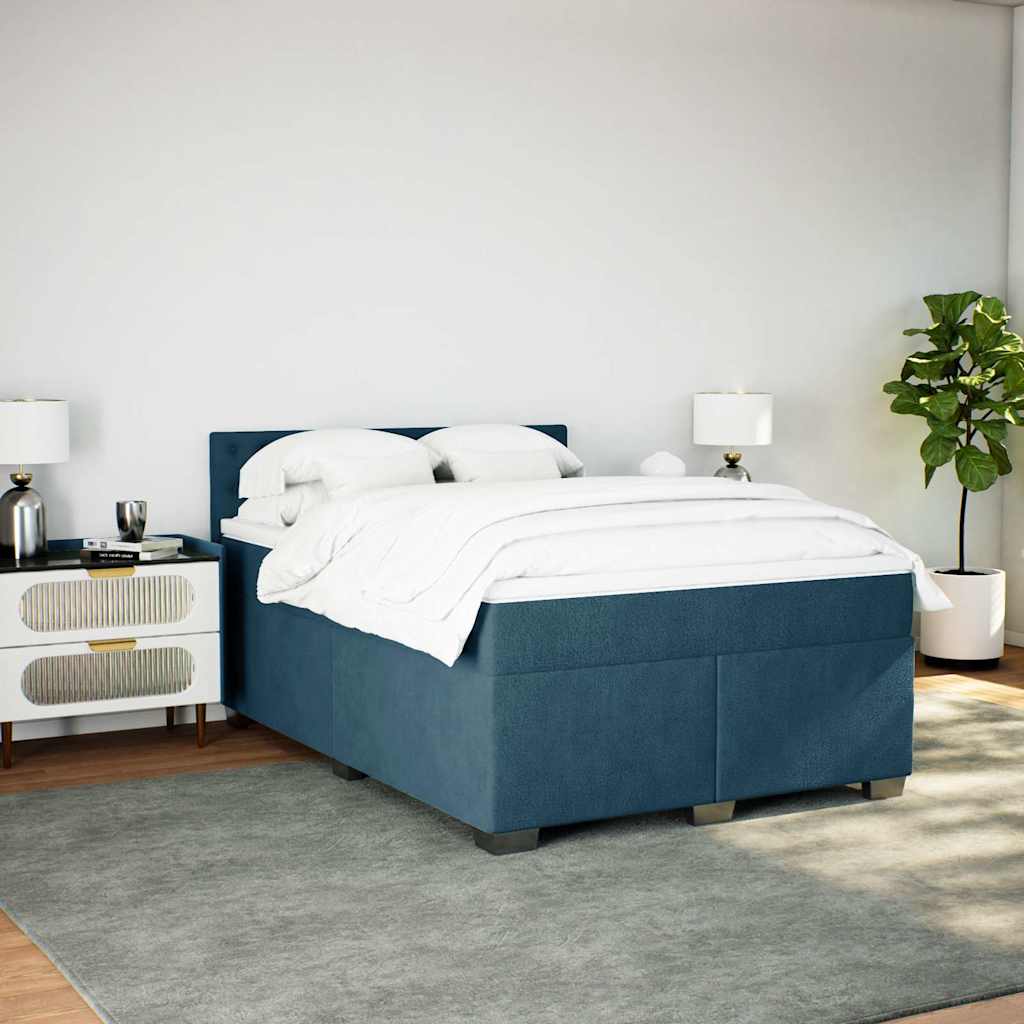 Cama com molas/colchão 140x190 cm veludo azul-escuro
