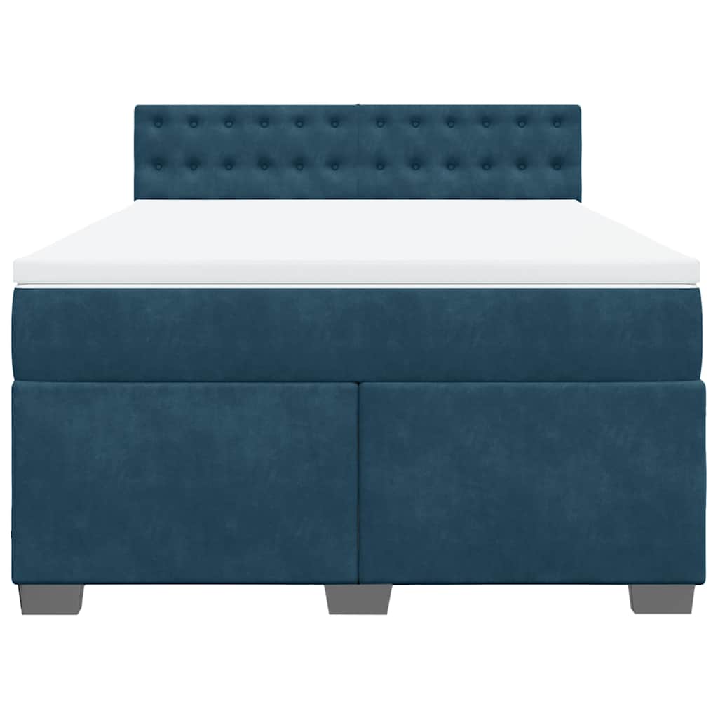 Cama com molas/colchão 140x190 cm veludo azul-escuro