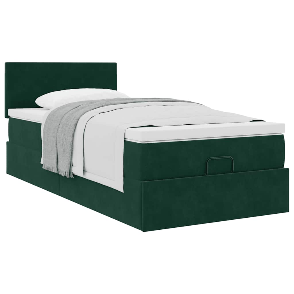 Estrutura de cama otomana com colchão verde escuro veludo
