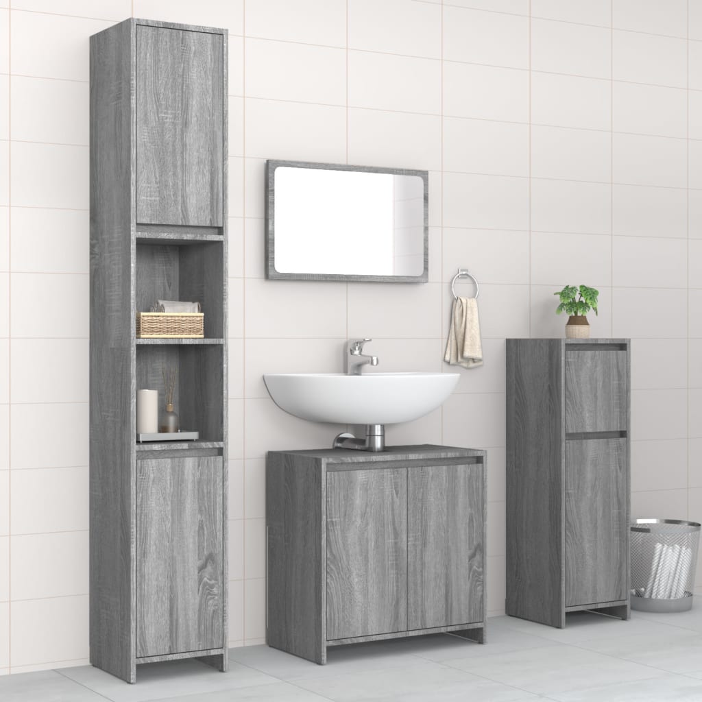 4 Pcs conjunto móveis casa de banho madeira proc. cinza sonoma