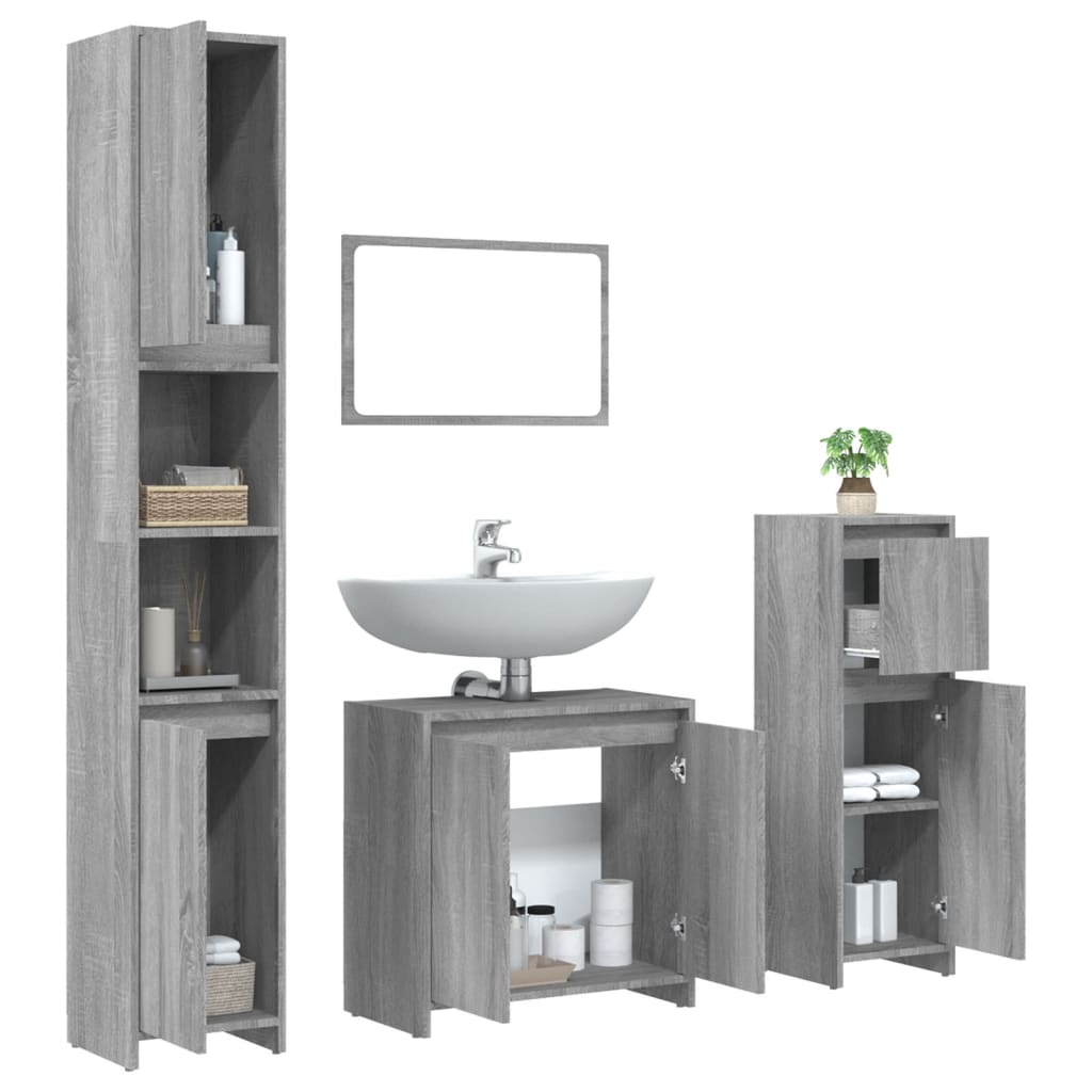 4 Pcs conjunto móveis casa de banho madeira proc. cinza sonoma
