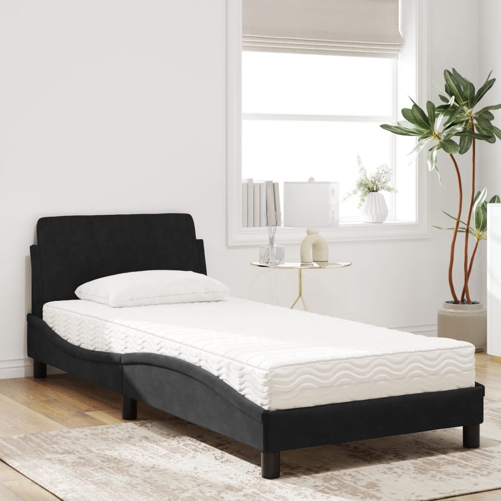 Cama com colchão dover 90x200 cm veludo preto