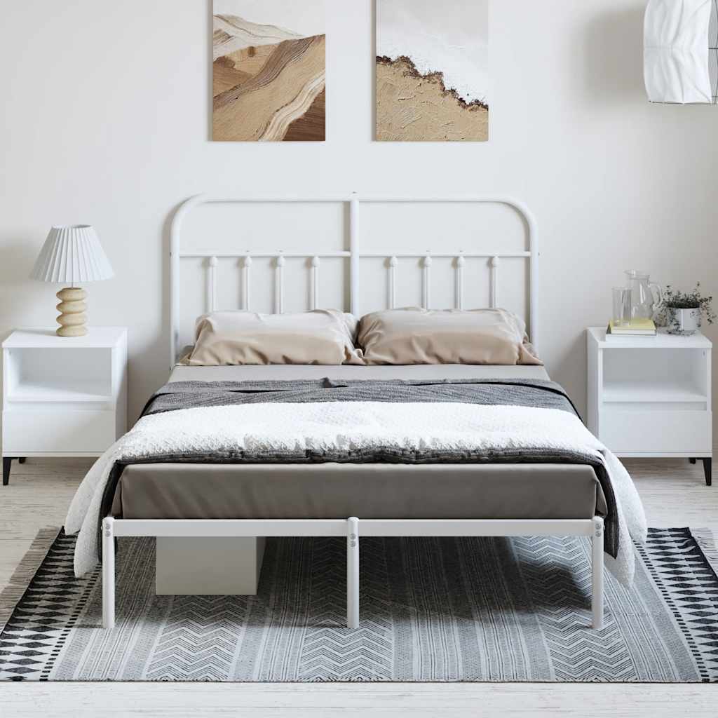 Estrutura de cama com cabeceira 150x200 cm metal branco
