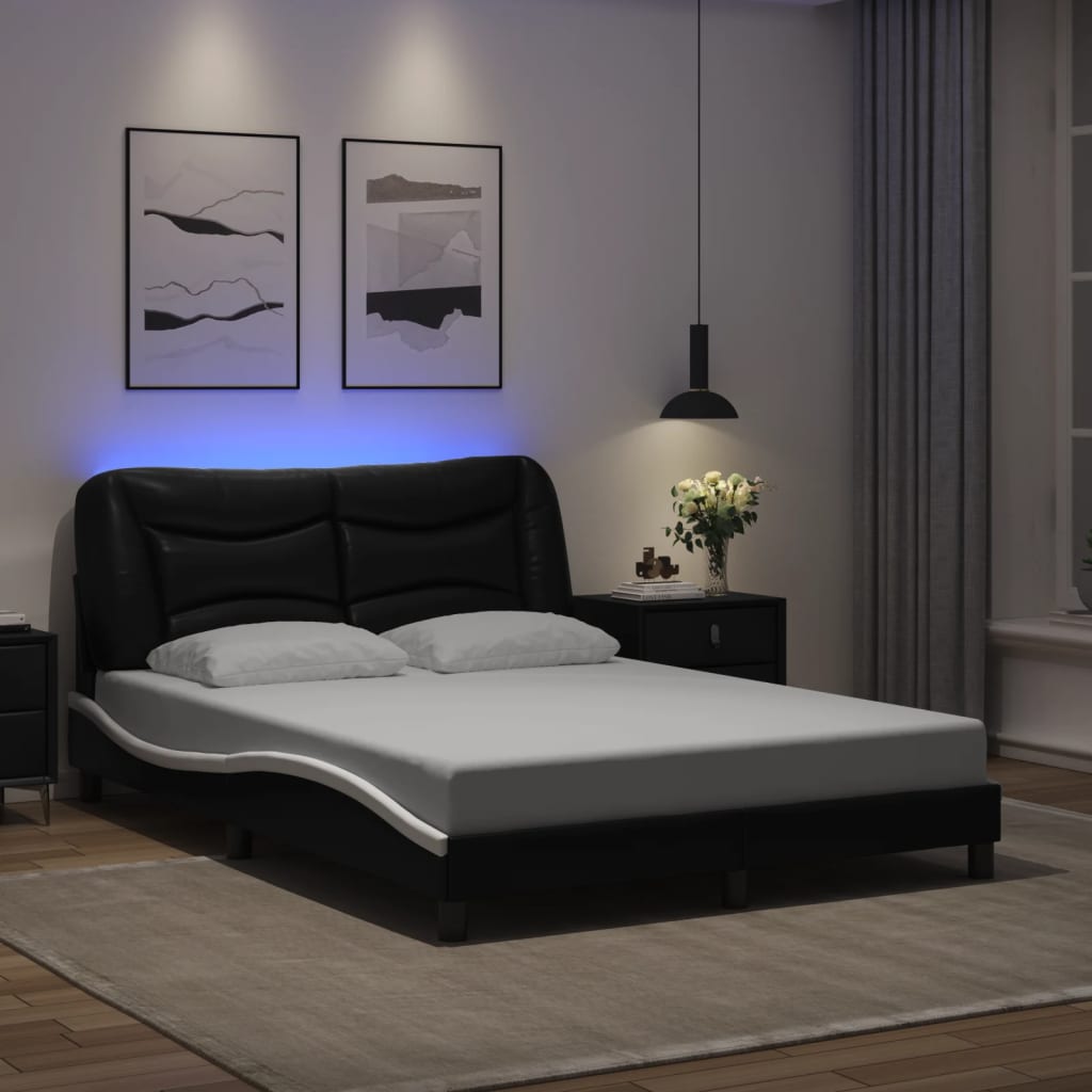 Estrutura de cama com LED sem colchão hvar 140x200cm preto/branco