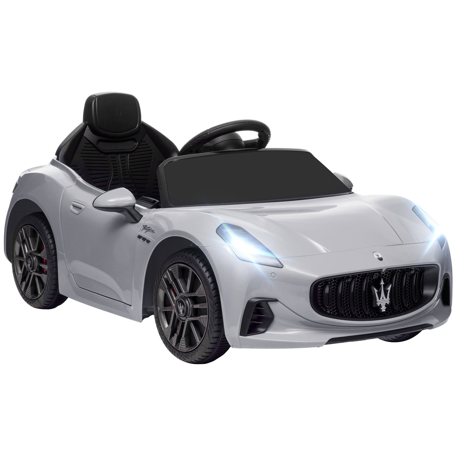 Carro elétrico para crianças maserati gran turismo folgore 12v controlo remoto faróis buzina e música mp3 98x59x43 cm cinza