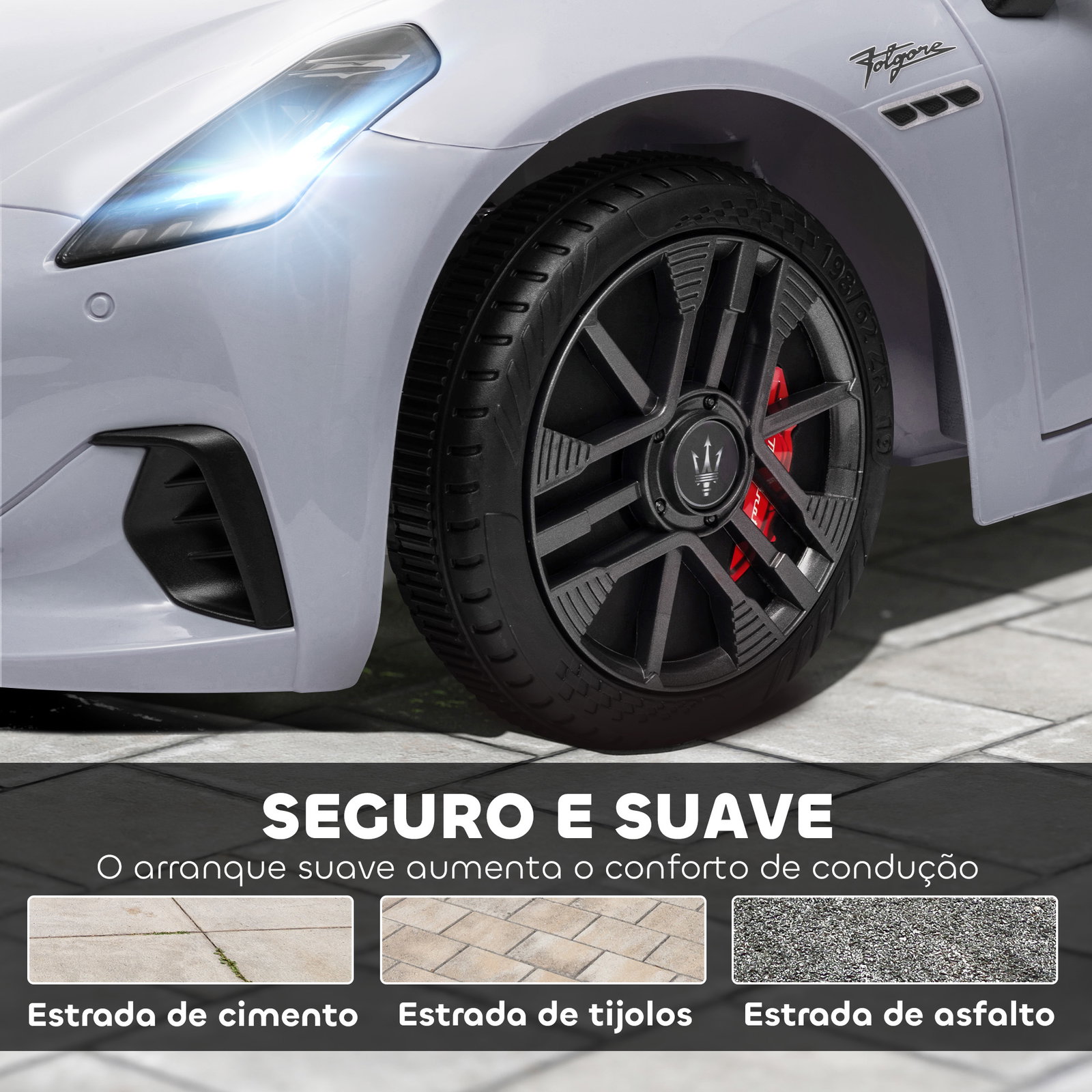 Carro elétrico para crianças maserati gran turismo folgore 12v controlo remoto faróis buzina e música mp3 98x59x43 cm cinza