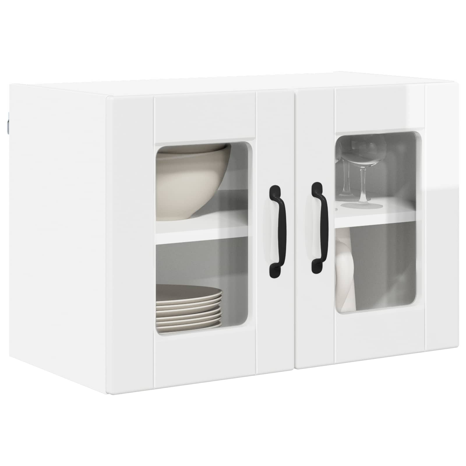 Armário de vidro de parede porto 2 unid. branco brilhante