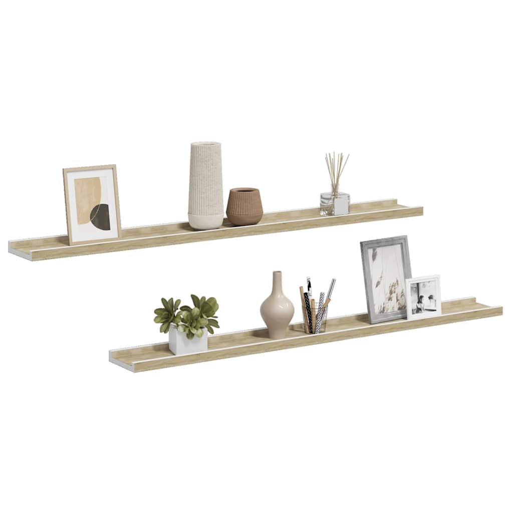 Prateleiras de parede 2 pcs 100x9x3 cm branco e carvalho sonoma