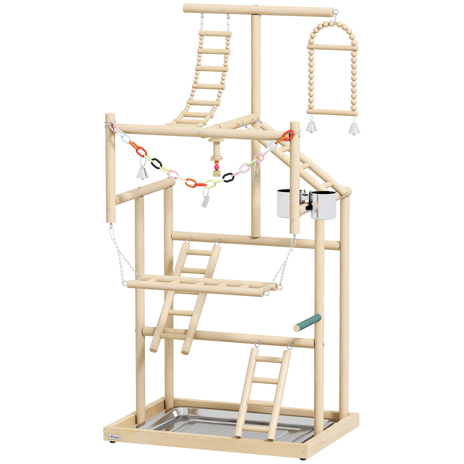 Parque de jogos para pássaros suporte de madeira para pássaros com escadas baloiço brinquedo 48x38x95 cm madeira