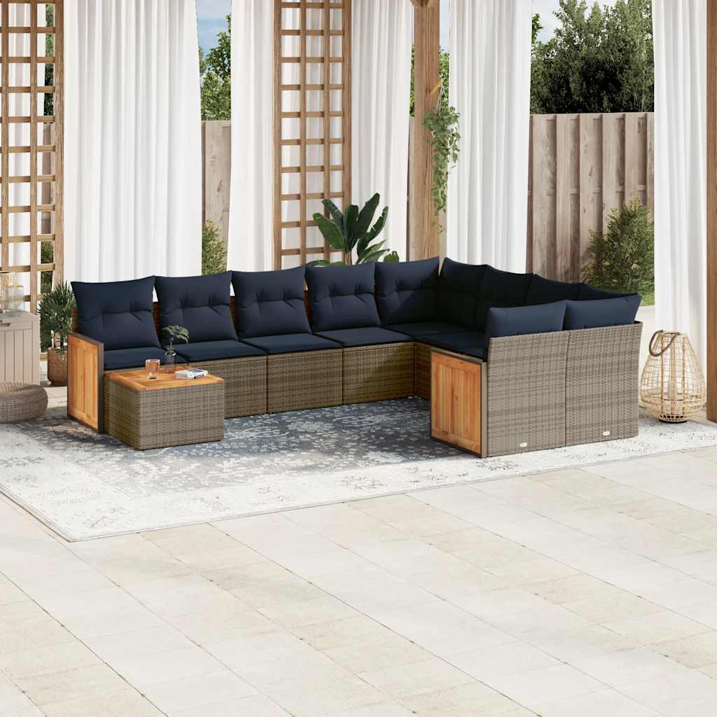 Conjunto de sofá de jardim com 10 peças e almofadas em rattan sintético cinza