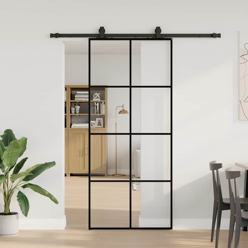 Porta deslizante c/ conj. ferragens 90x205cm vidro esg preto