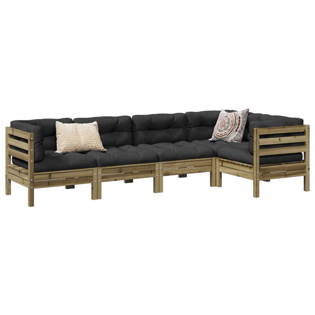5 Pcs conjunto sofás de jardim c/ almofadões pinho impregnado