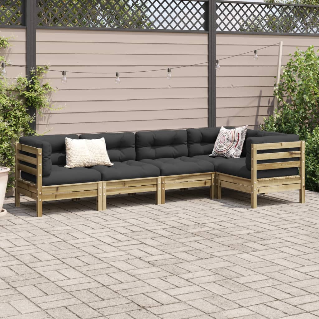 5 Pcs conjunto sofás de jardim c/ almofadões pinho impregnado