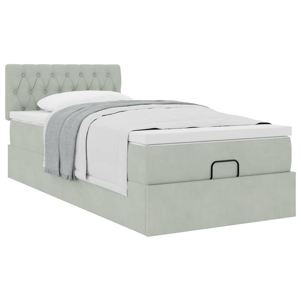 Estrutura cama otomana colchão 80x200 cm veludo cinzento claro
