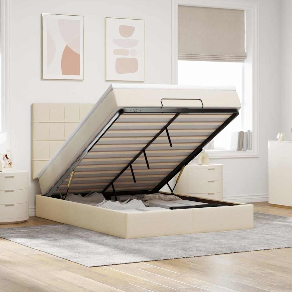 Estrutura de cama otomana com colchão tecido creme 140x200cm
