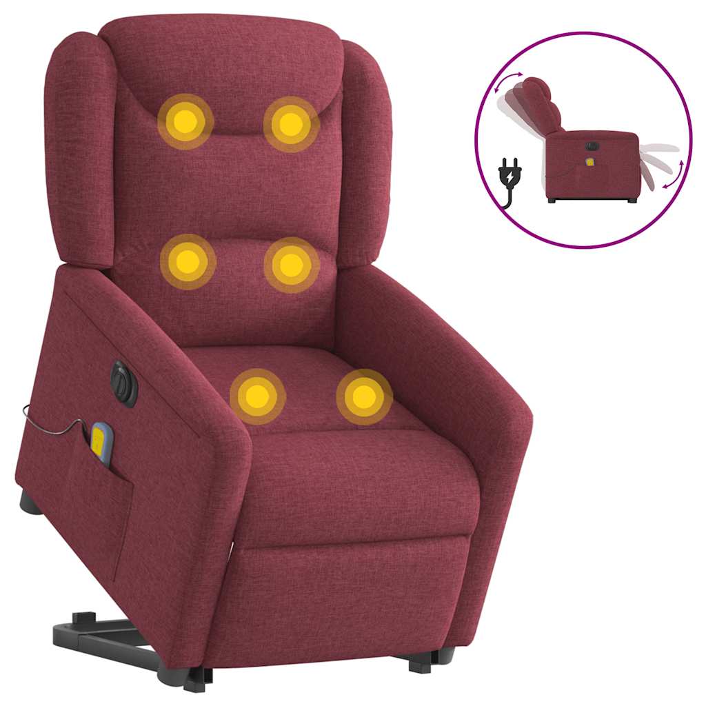 Poltrona elevatória de massagens elétrica tecido vermelho tinto