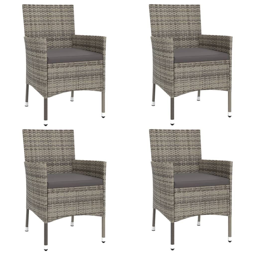 5 Pcs conjunto bistrô de jardim c/ almofadões vime PE cinza