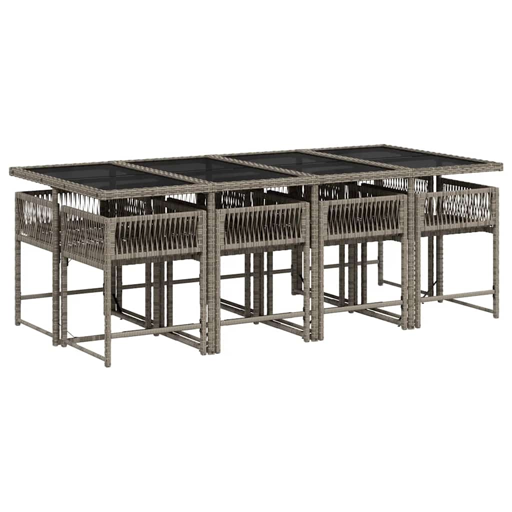 9 Pcs conjunto de jantar p/ jardim c/ almofadões vime PE cinza