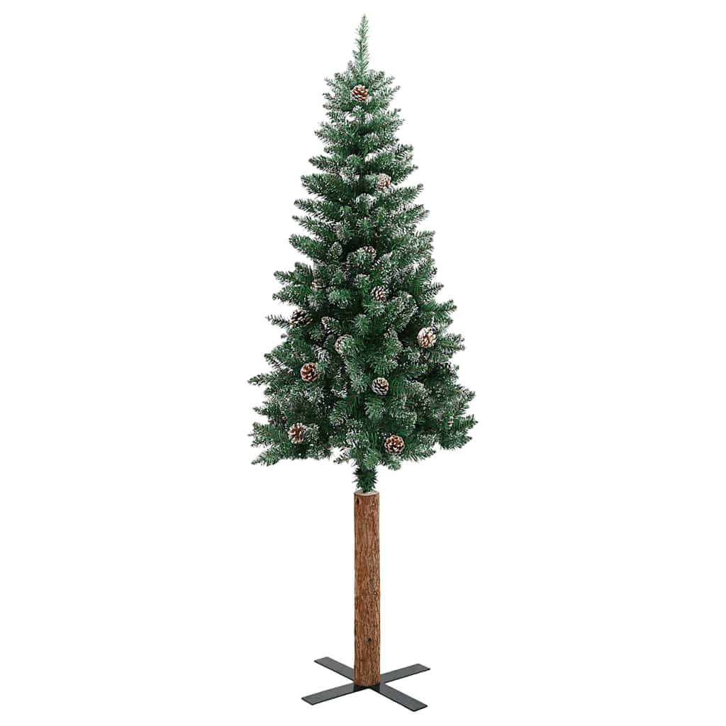 Árvore de natal fina madeira genuína e neve branca 180 cm verde