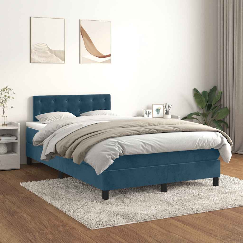 Cama boxspring com colchão 120x190 cm veludo azul-escuro