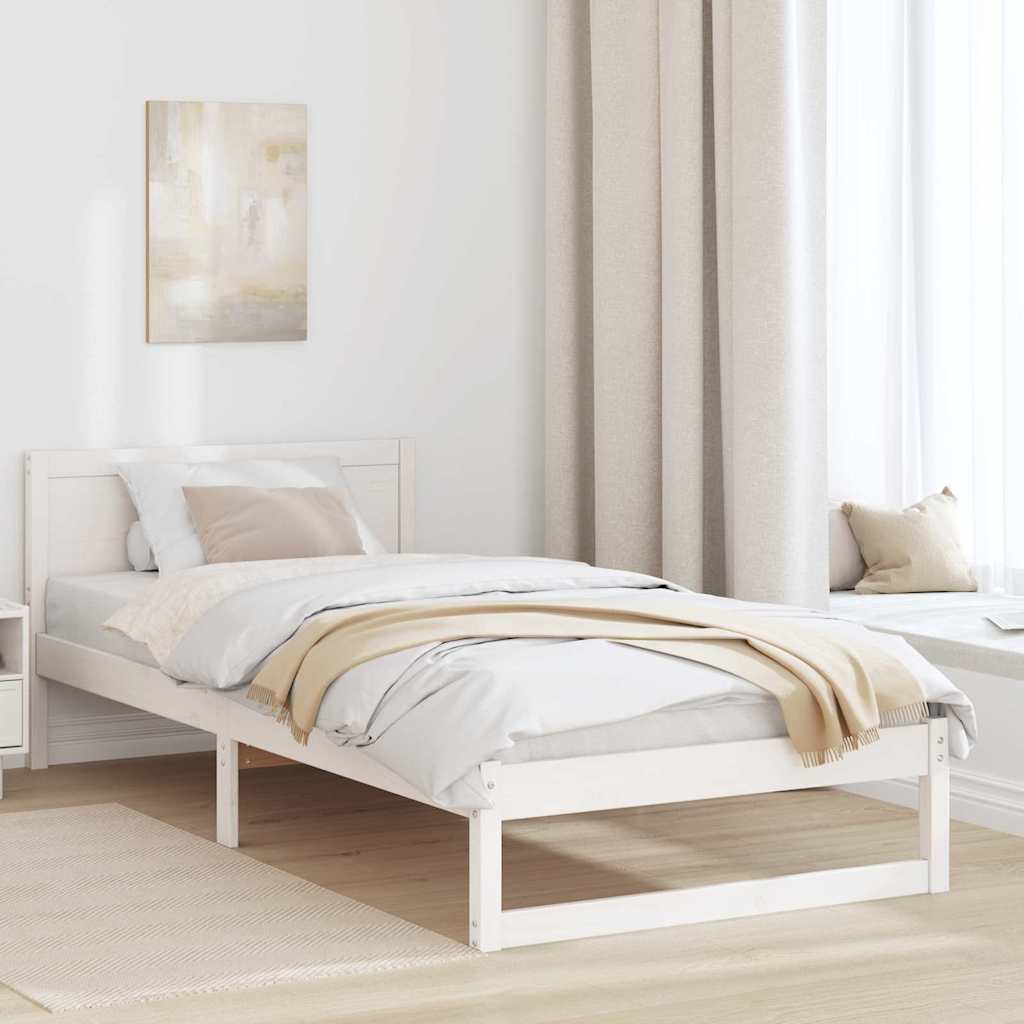 Estrutura da cama branco 75 x 190 cm madeira de pinheiro sólida