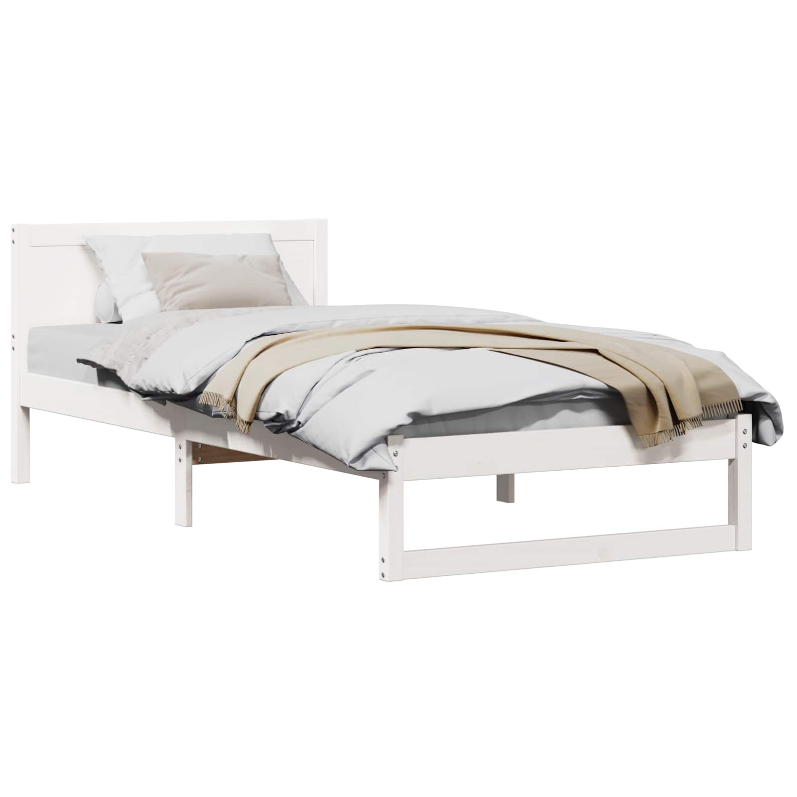 Estrutura da cama branco 75 x 190 cm madeira de pinheiro sólida