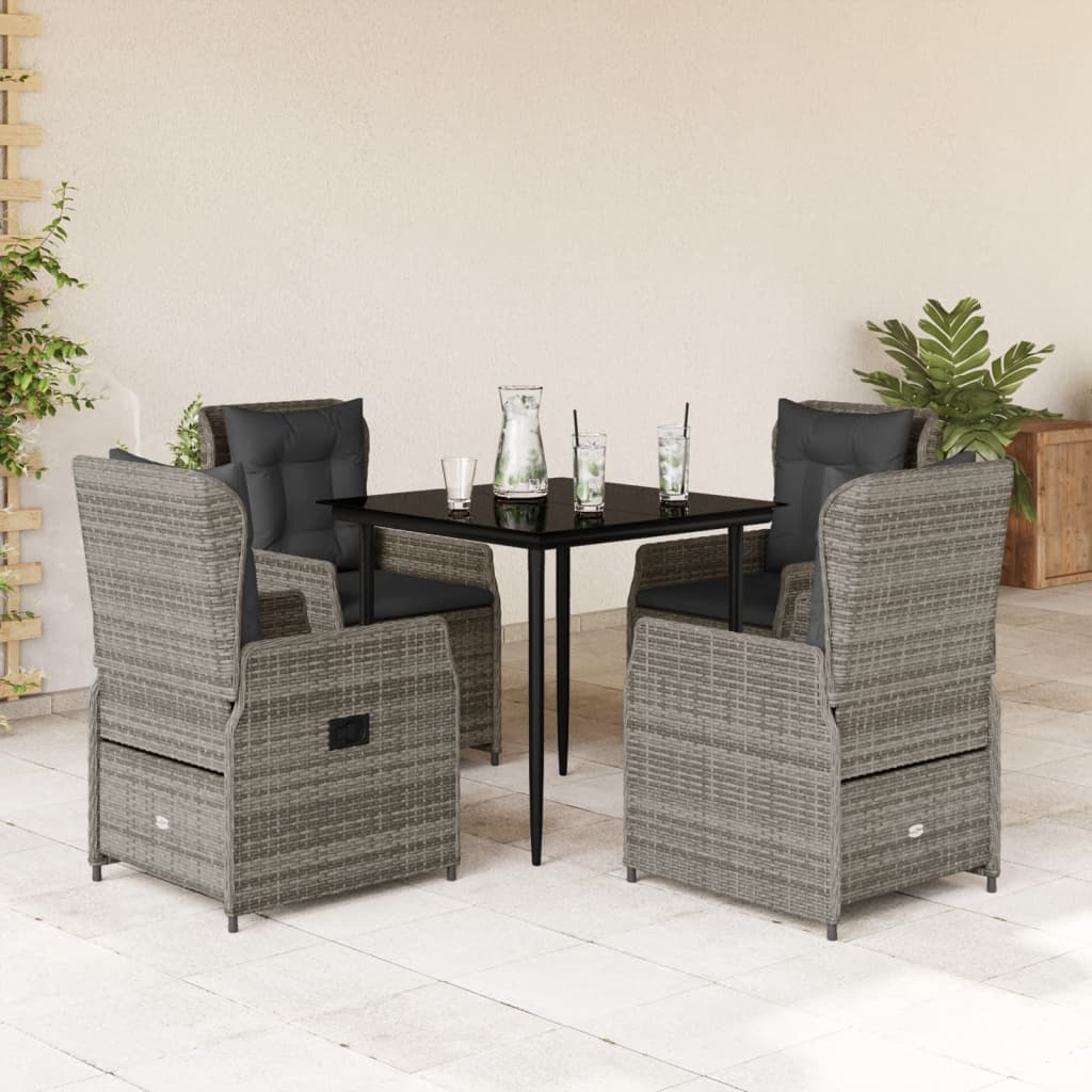 5 Pcs conjunto de jantar p/ jardim c/ almofadões vime PE cinza