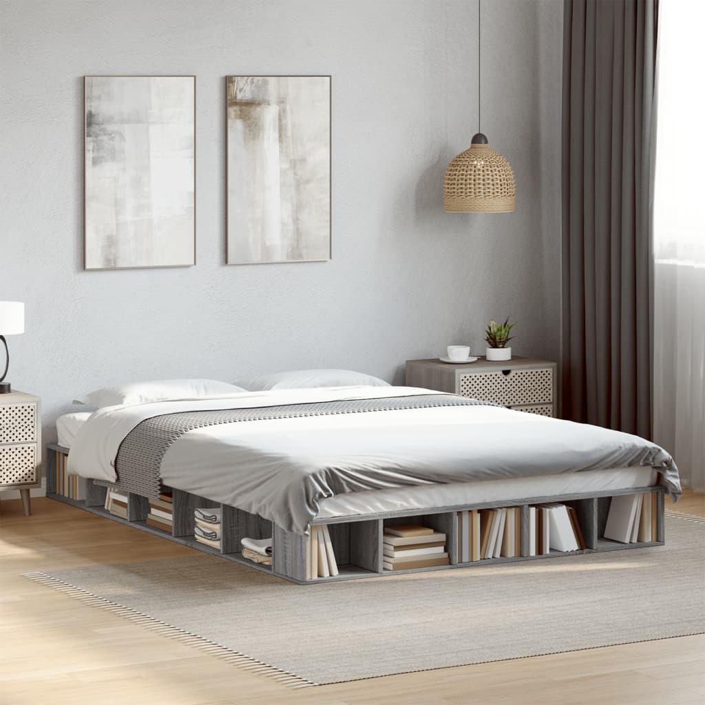 Estrutura de cama 150x200 cm derivados de madeira cinza sonoma