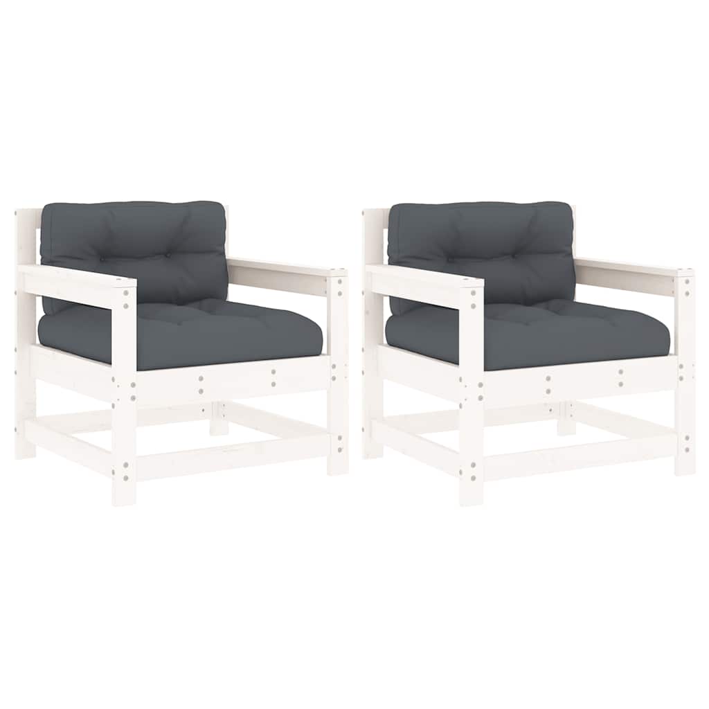 Cadeiras de jardim c/ almofadões 2 pcs pinho maciço branco