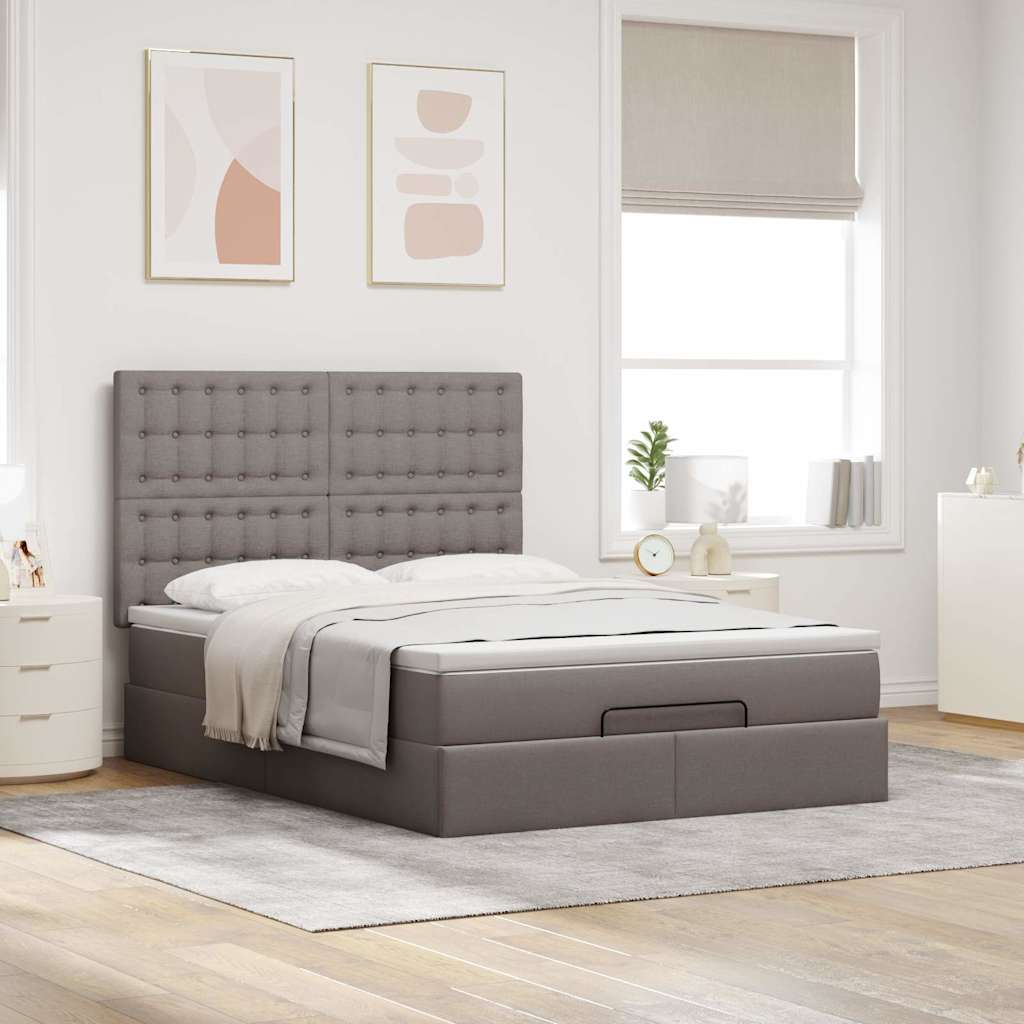Estrutura de cama otomana com colchão tecido cinzento 140x190cm