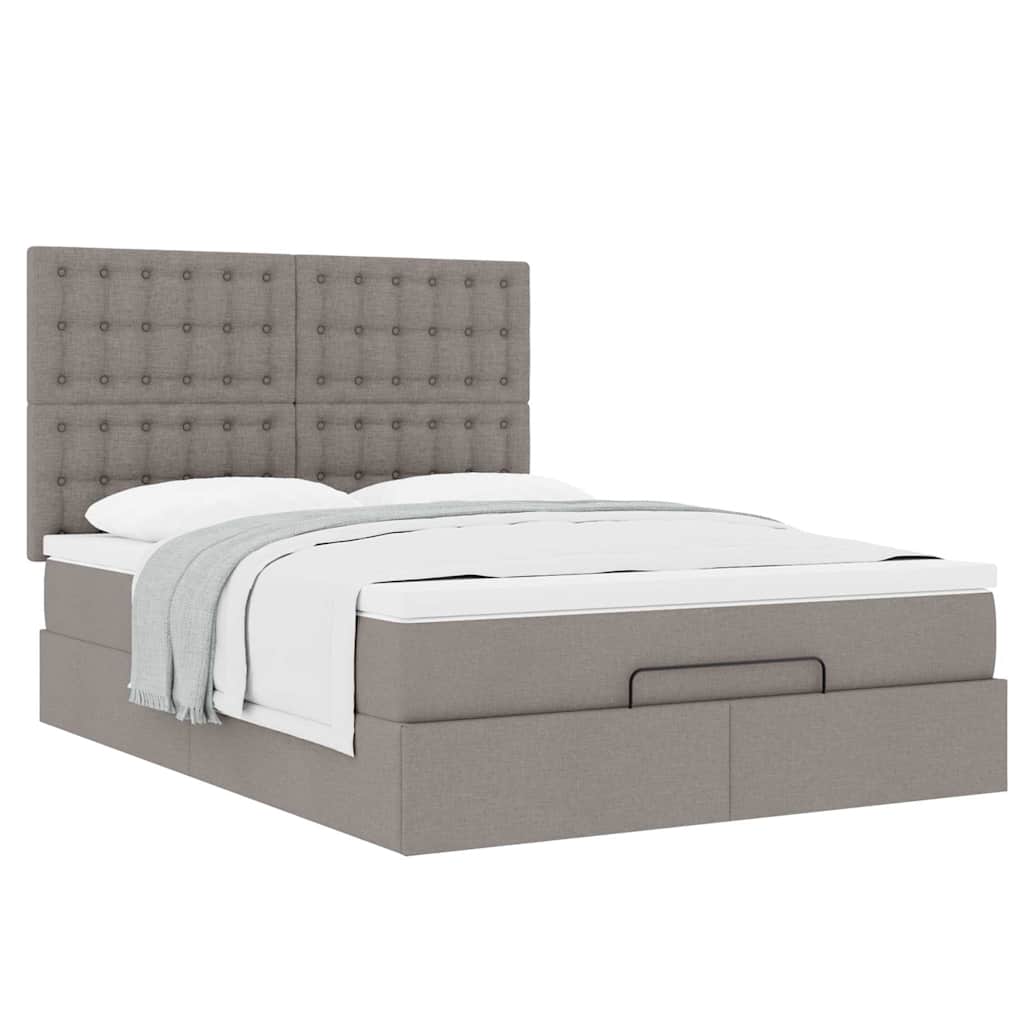 Estrutura de cama otomana com colchão tecido cinzento 140x190cm