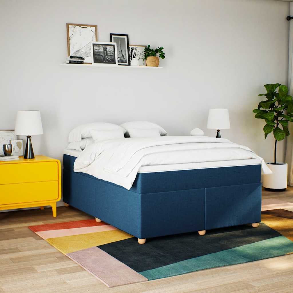 Cama com molas/colchão 140x190 cm tecido azul