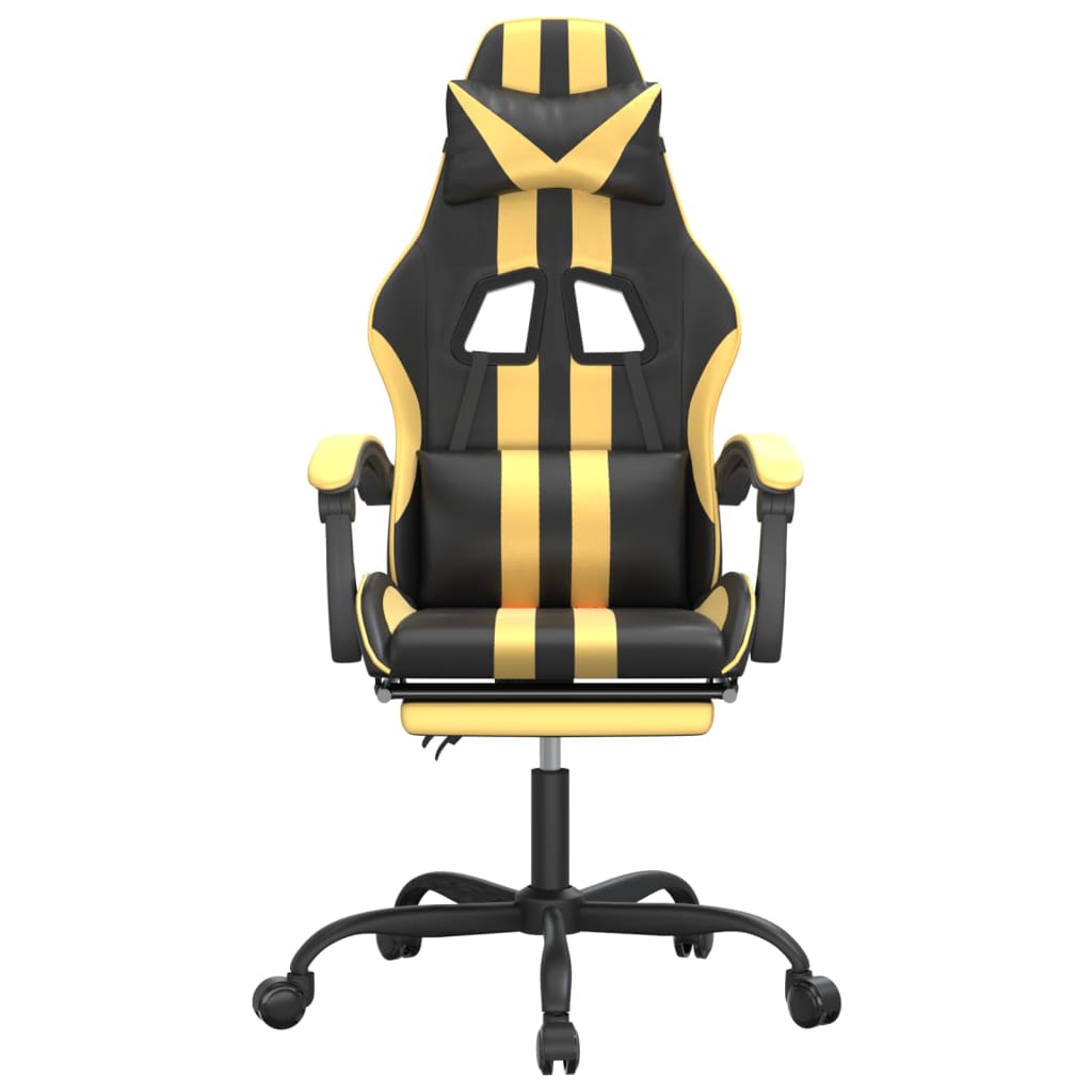 Cadeira gaming c/ apoio pés couro artificial preto e dourado