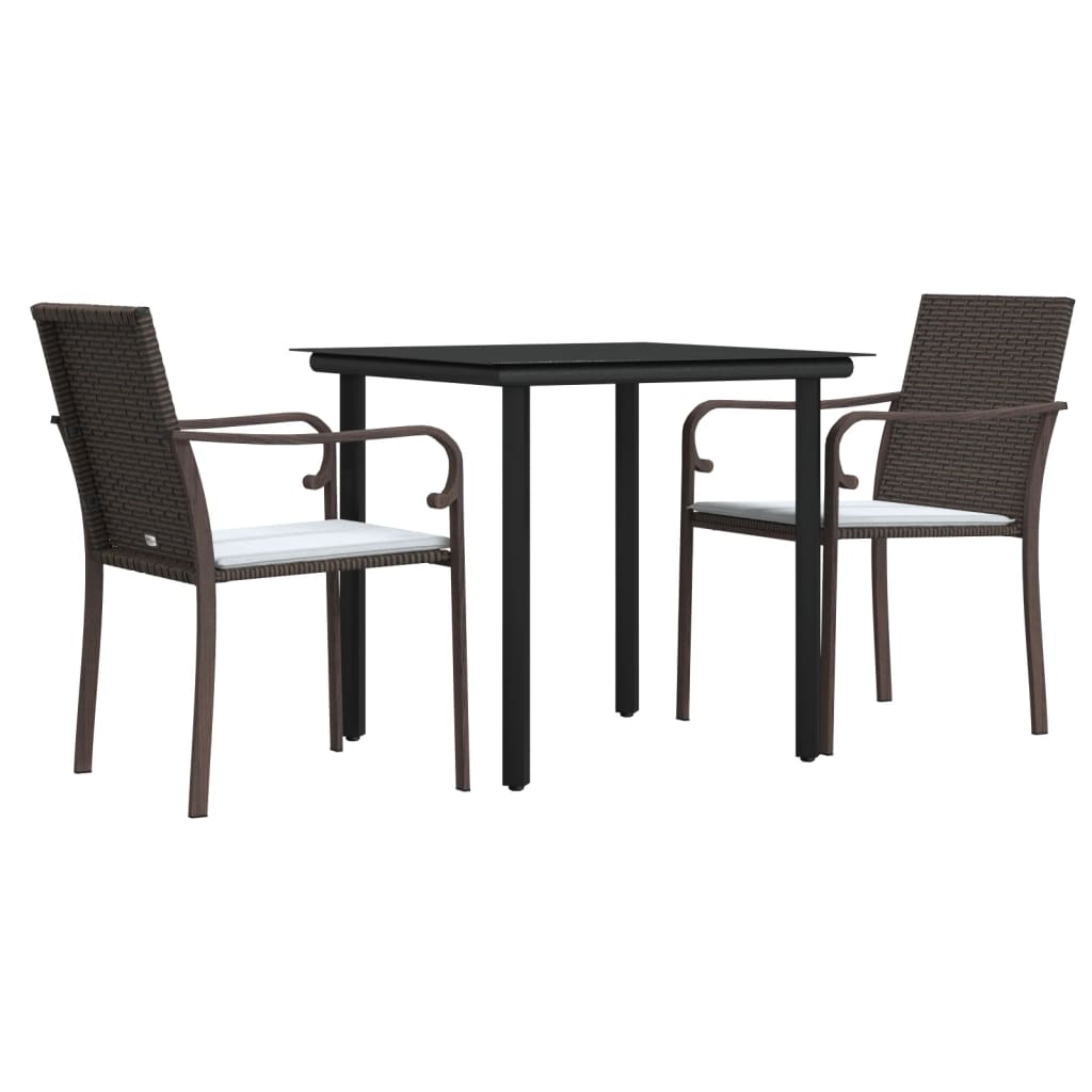3 Pcs conjunto de jantar p/ jardim c/ almofadões vime PE e aço