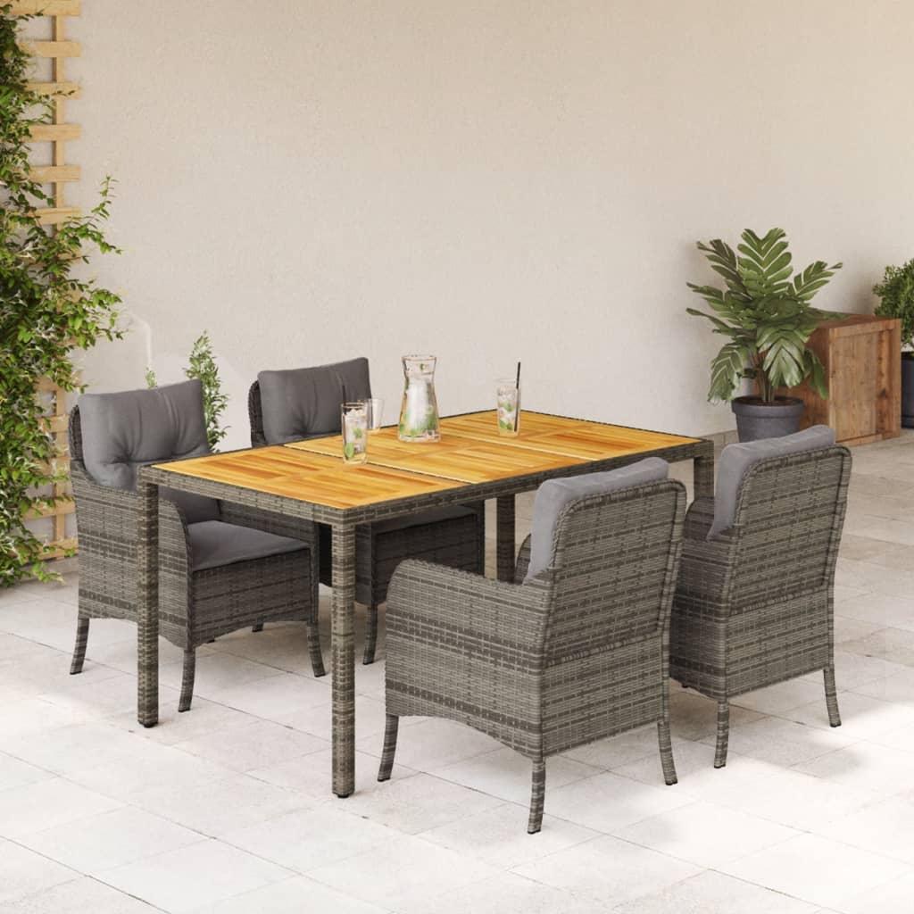 5 Pcs conjunto de jantar p/ jardim c/ almofadões vime PE cinza