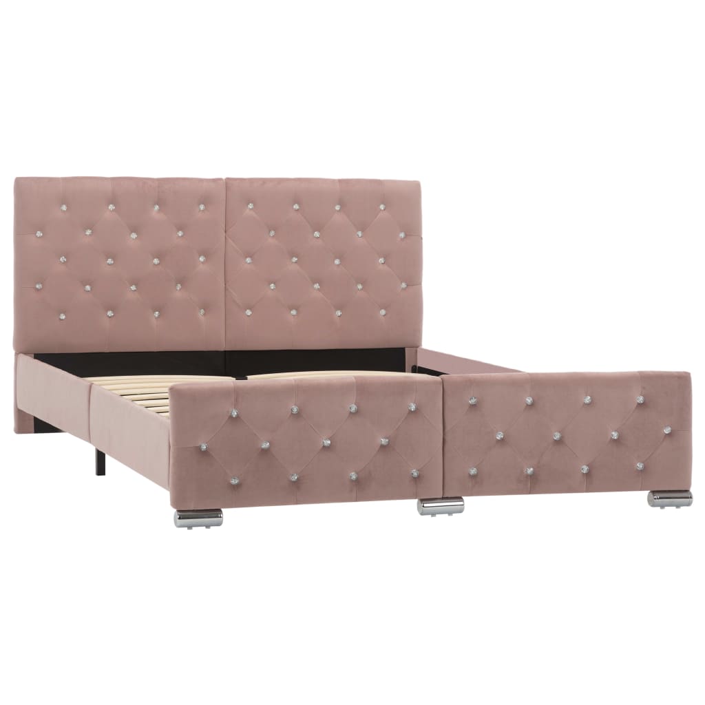 Estrutura de cama 140x200 cm veludo rosa