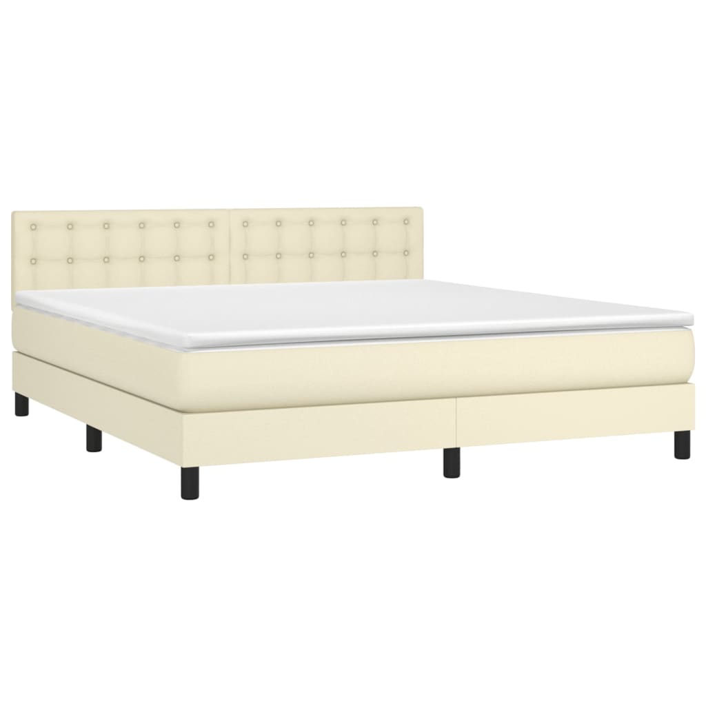 Cama box spring c/ colchão/LED 180x200cm couro artificial creme