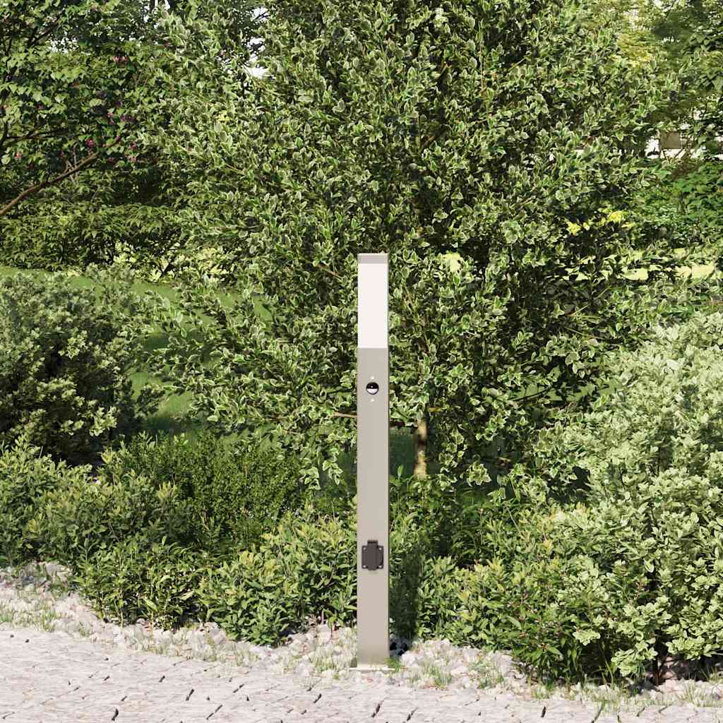 Luminária de poste com sensor e tomada, 80 cm, aço inoxidável, IP44