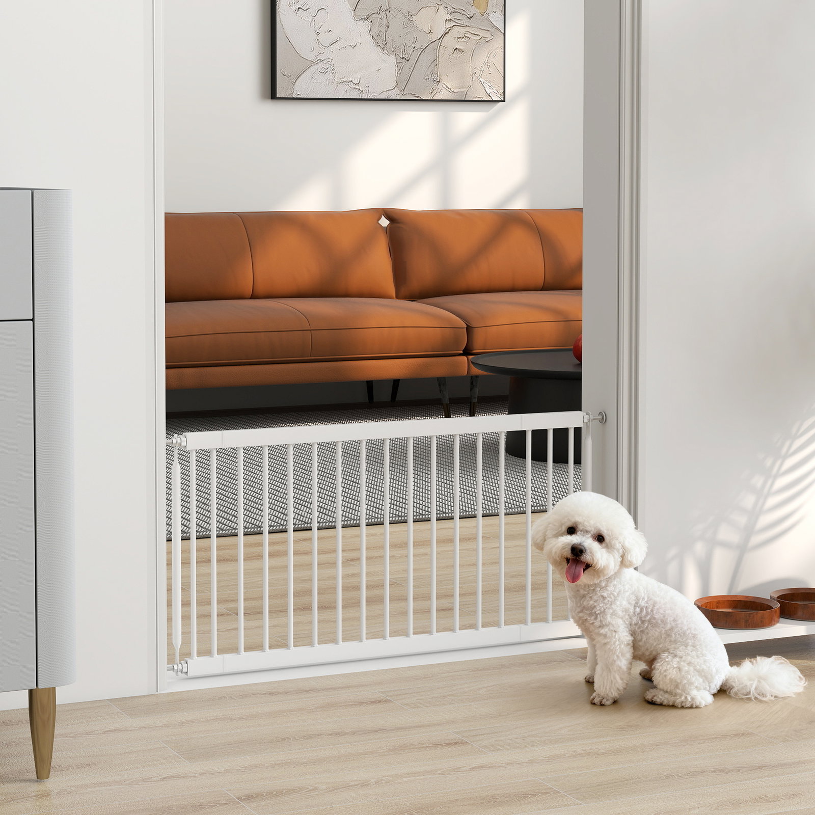 Barreira de segurança extensível para cães pequenos 67-93,5 cm altura 45 cm para portas e escadas branco