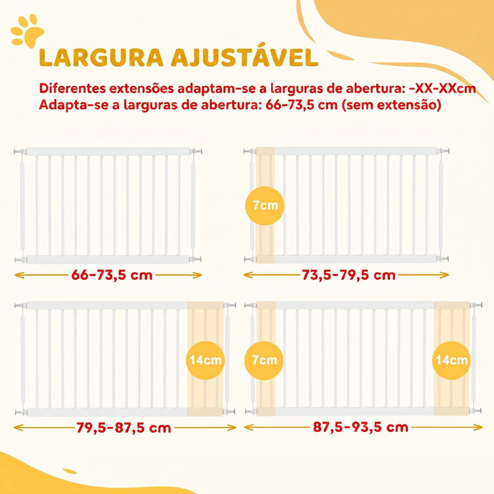 Barreira de segurança extensível para cães pequenos 67-93,5 cm altura 45 cm para portas e escadas branco