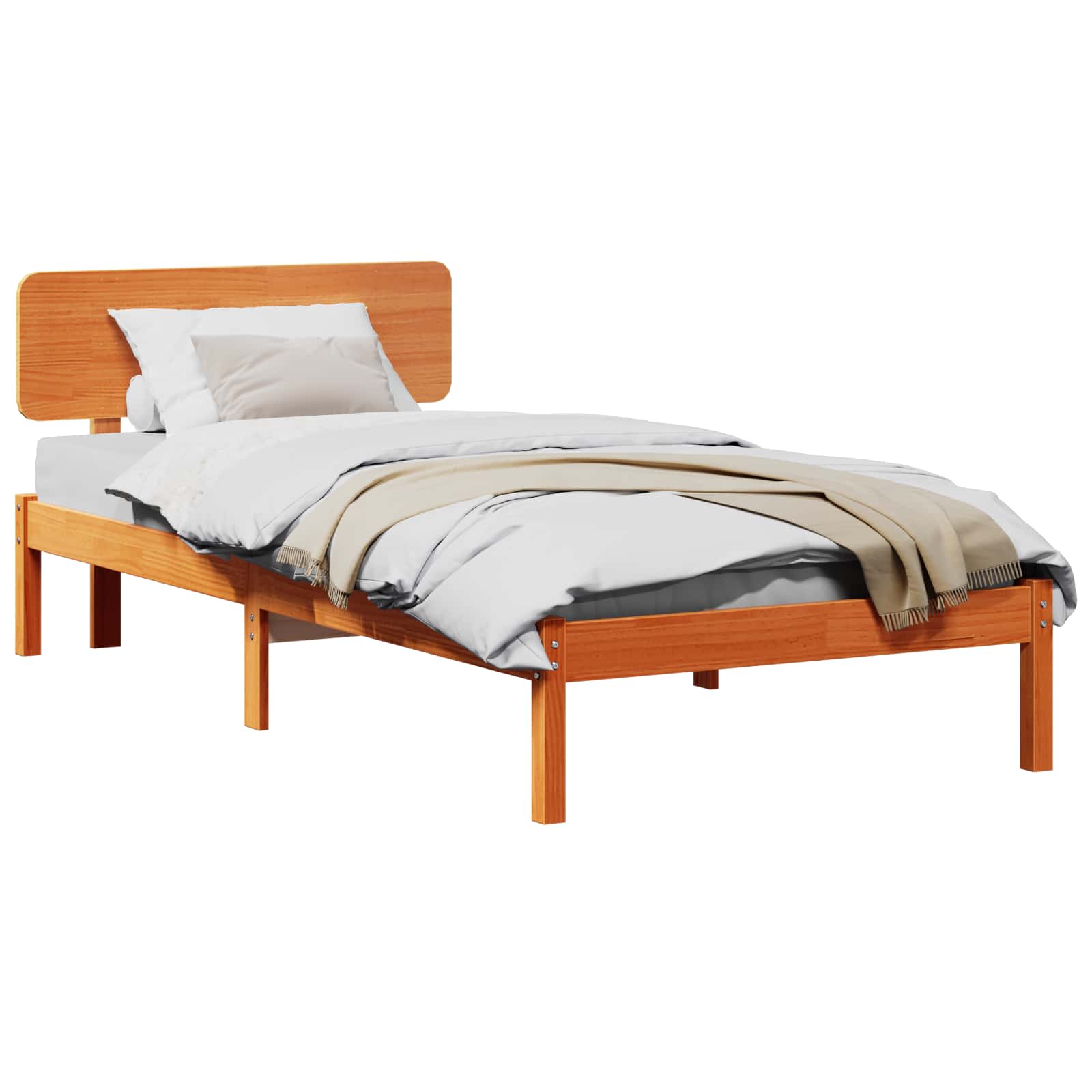 Estrutura da cama com cabeceira marrom cera 80 x 200 cm