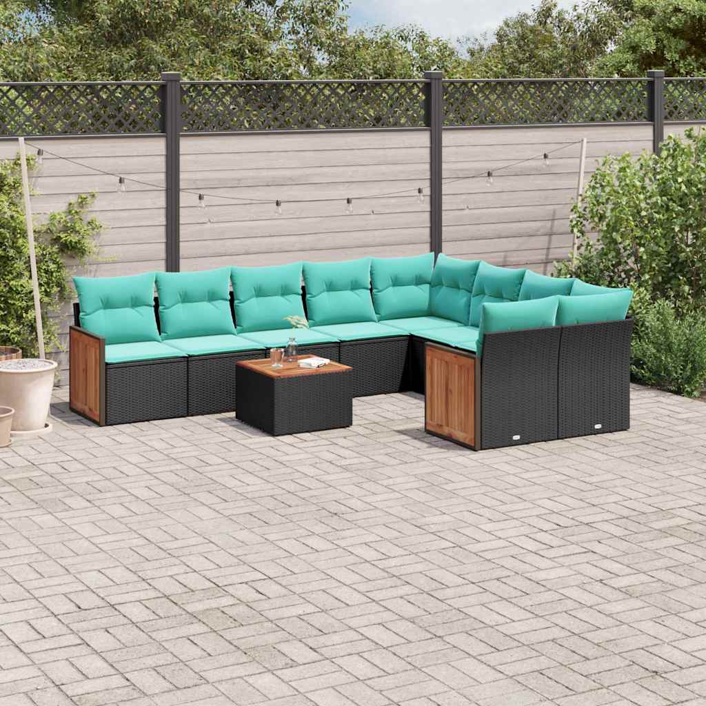 Conjunto de sofá de jardim com 10 peças e almofadas em rattan sintético preto