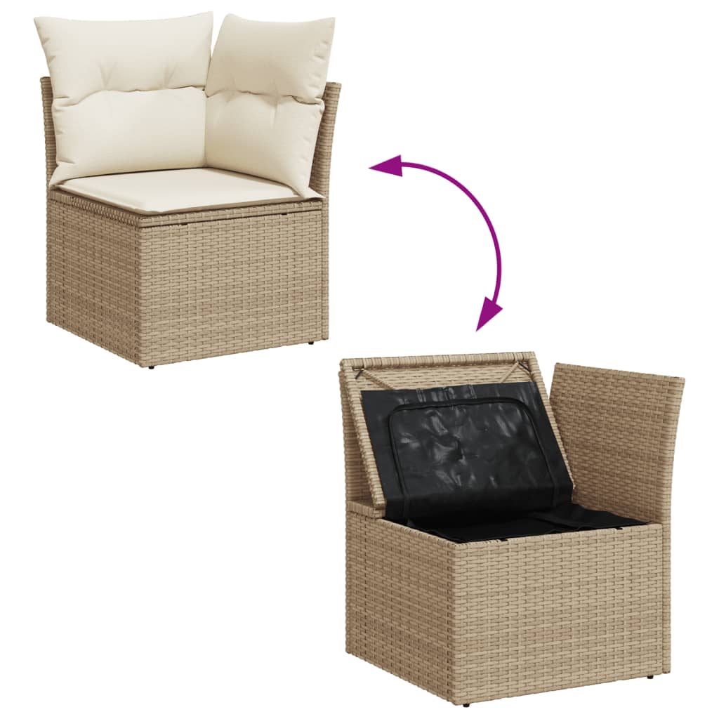 9 Pcs conjunto de sofás p/ jardim com almofadões vime PE bege