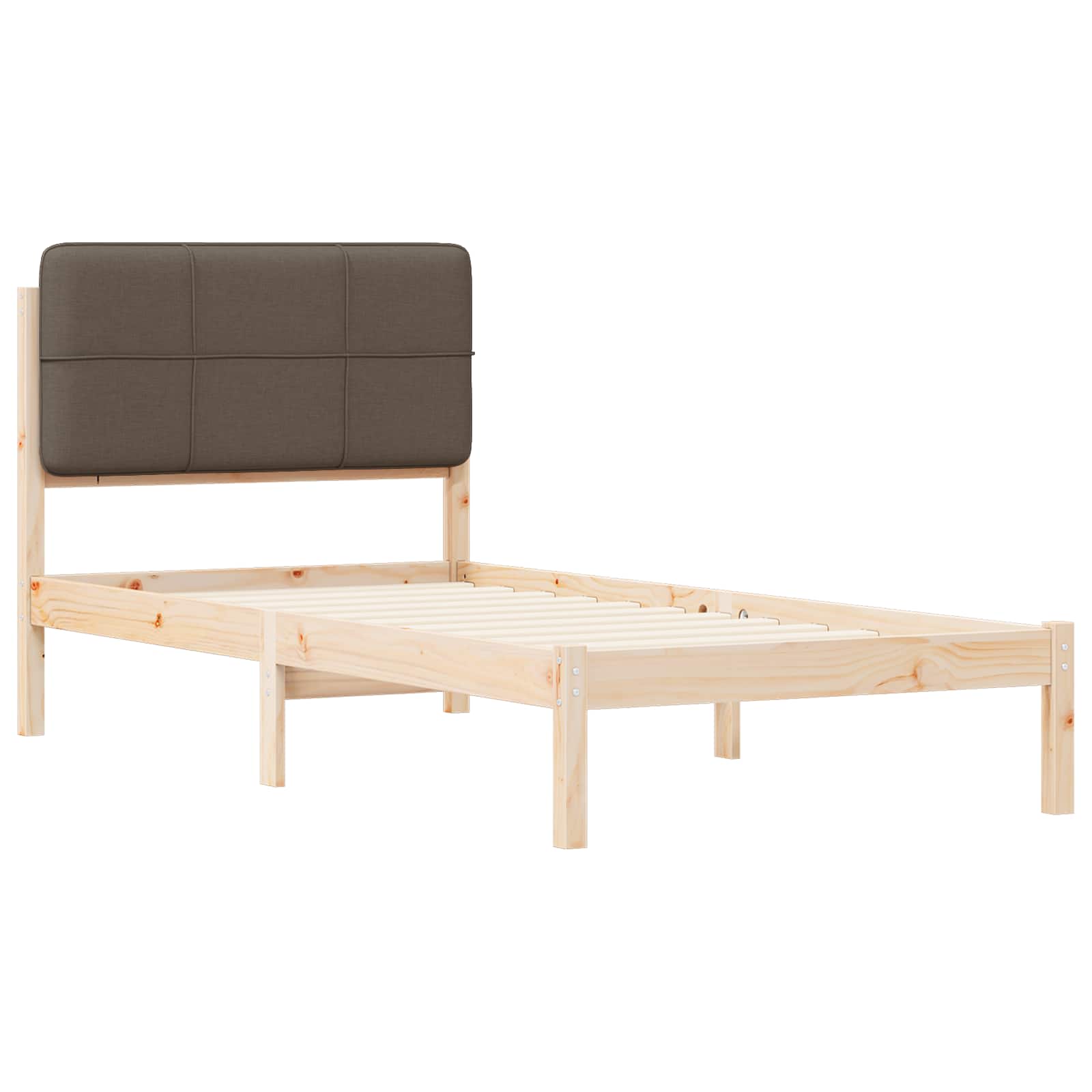 Estrutura de cama com cabeceira estofada cinzento-acastanhado